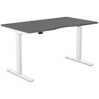 Zoom Sit-Stand Desk with Double Purpose Scallop, White Leg, 1400mm, Graphite Top
