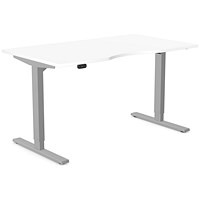 Zoom Sit-Stand Desk with Double Purpose Scallop, Silver Leg, 1400mm, White Top