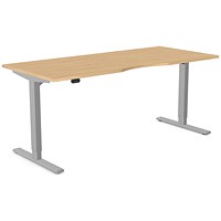 Zoom Sit-Stand Desk with Double Purpose Scallop, Silver Leg, 1800mm, Beech Top