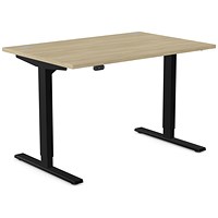 Zoom Sit-Stand Desk with Portals, Black Leg, 1200mm, Urban Oak Top