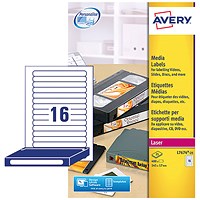 Avery L7674-25 Laser Media Labels for Video Spine, 16 per Sheet, 145x17mm, 400 Labels