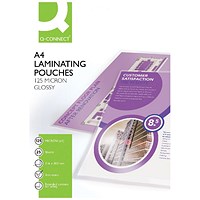 Q-Connect A4 Laminating Pouches, 250 Microns, Glossy, Pack of 25