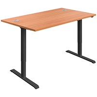Jemini Economy Sit-Stand Desk, Black Leg, 1400mm, Beech Top