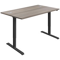 Jemini Economy Sit-Stand Desk, Black Leg, 1400mm, Grey Oak Top