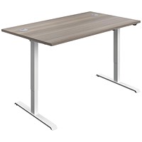 Jemini Economy Sit-Stand Desk, White Leg, 1400mm, Grey Oak Top