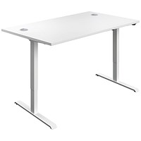 Jemini Economy Sit-Stand Desk, White Leg, 1400mm, White Top