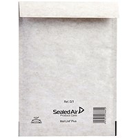Mail Lite + Bubble Lined Postal Bag, Size D/1 180x260mm, Peel & Seal, White, Pack of 100