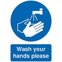 Safety Sign Wash Your Hands Please, A5, Self Adhesive Safety Sign Wash Your Hands Please, A5, Self Adhesive