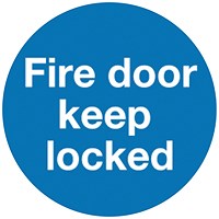 Safety Sign Fire Door Keep Locked, 100x100mm, Self Adhesive, Pack of 5 Safety Sign Fire Door Keep Locked, 100x100mm, Self Adhesive, Pack of 5
