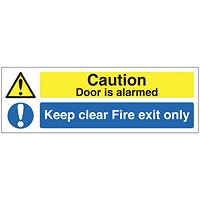 Safety Sign Caution Door is Alarmed Keep Clear Fire Exit Only Sign, 150x450mm, Self Adhesive Safety Sign Caution Door is Alarmed Keep Clear Fire Exit Only Sign, 150x450mm, Self Adhesive