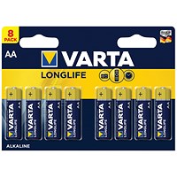 Varta Longlife AA Alkaline Batteries, Pack of 8