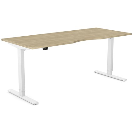 Zoom Sit-Stand Desk with Double Purpose Scallop, White Leg, 1800mm, Urban Oak Top