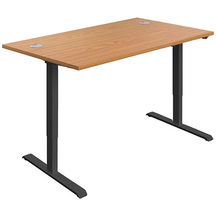 Jemini Economy Sit-Stand Desk, Black Leg, 1400mm, Oak Top