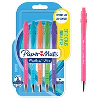 FlexGrip Ultra Retro Ballpoint Pens Medium 1.0mm Tip Black Ink (Pack 5)