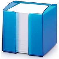 Durable Trend Note Box Transparent Cube and 800 Sheet Memo Pad, Blue