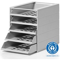 Durable IdealBox Eco Recycled Plastic Letter Tray 5 Drawer File, Grey