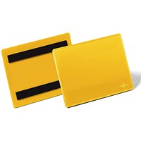 Durable Magnetic Ticket Label Holder Document Pockets, A6, Yellow, Pack of 50