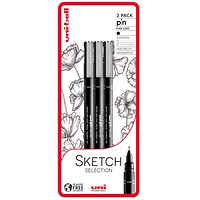 uni PIN Sketch Selection Pigment Ink Fine Line Pen 01mm 0.3mm Tip & 0.5mm Tip Blister Plastic Free Packaging (Pack 3) -