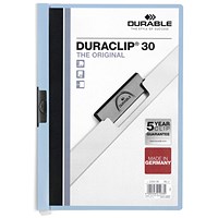 Durable A4 Duraclip Folders, 3mm Spine, Light Blue, Pack of 25