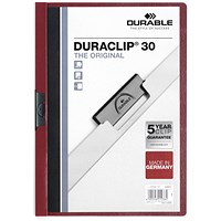 Durable A4 Duraclip Folders, 3mm Spine, Dark Red, Pack of 25