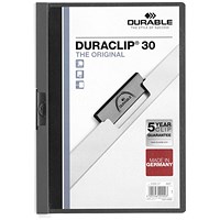 Durable A4 Duraclip Folders, 3mm Spine, Dark Grey, Pack of 25