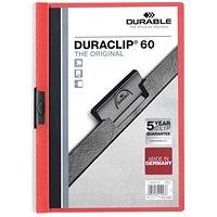 Durable A4 Duraclip Folders, 6mm Spine, Red, Pack of 25