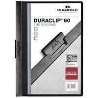 Durable A4 Duraclip Folders, 6mm Spine, Black, Pack of 5