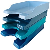 Deflecto Cool Breeze A4 Continental Letter Trays Deep Blue and Aqua (Pack 4) -