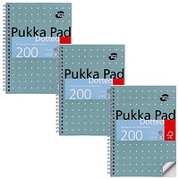 Pukka Pad Metallic Jotta Wirebound Dotted Notepad, A5, 5mm Dotted Grid, 200 Pages, Green, Pack of 3