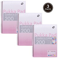 Pukka Pad Irlen Jotta Wirebound Notebook, A4, Ruled With Margin, 200 Pages, Pink, Pack of 3