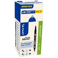 Pilot Begreen Twin Tip Permanent Marker Value Box Extra Fine 0.45mm and Fine 0.5mm Line Black (Pack 20) -