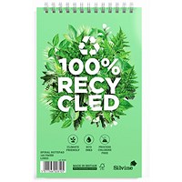 Silvine Spiral Recycled Reporters Shorthand Notebook, 203x127mm, Ruled, 160 100% Recycled Pages, Green, Pack of 3