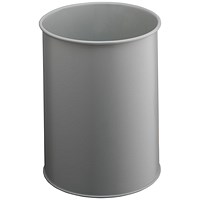 Durable Metal Round Waste Bin, Scratch Resistant Steel, 15 Litres, Grey