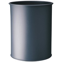 Durable Metal Round Waste Bin, Scratch Resistant Steel, 15 Litres, Charcoal Grey