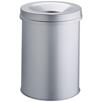 Durable Fire Extinguishing Metal Waste Bin, TUV Certified, 30L, Grey