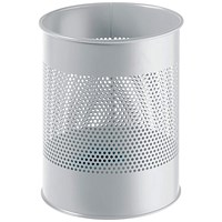 Durable Round Metal Perforated Waste Bin, Scratch Resistant Steel, 15 Litres, Grey