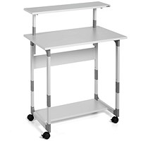 Durable System Adjustable Mobile PC Workstation Trolley, 800mm Wide, Grey