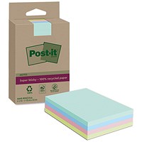 Post-it Super Sticky Recycled Lined Notes, 102x152mm, 45 Sheets Assorted, Pack of 4