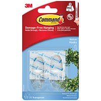 Command Medium Oval Hooks With Command Adhesive Strips, Clear, Pack of 2