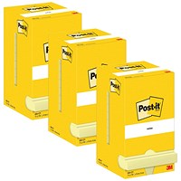 Post-it Notes Display Pack, 76 x 76mm, Yellow, Pack of 12 x 100 Notes - 3 Pack Saver Bundle