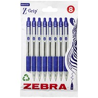 Zebra Z-Grip Retractacble Ballpoint Pen 1mm Tip Blue (Pack 8) -