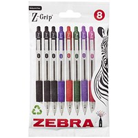 Zebra Z-Grip Retractable Ballpoint Pen 1mm Tip Assorted Ink (Pack 8) -