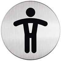 Durable Stainless Steel Adhesive Men's WC Symbol Bathroom Toilet Sign, 83mm Diameter, Black on Silver