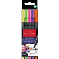 Faber-Castell Fibre-Tip Grip Fineliner Pen, 0.4mm Tip, 56% Recycled Plastic, Assorted Neon, Pack of 5