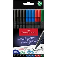 Faber-Castell Fibre-Tip Grip Fineliner Pen, 0.4mm Tip, 56% Recycled Plastic, Assorted, Pack of 10