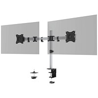 Durable Select Monitor Mount Deskclamped Dual Monitor Arms, Adjustable Height and Tilt, Silver