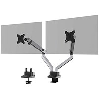 Durable Select Plus Deskclamped Dual Monitor Arm, Adjustable Height and Tilt, Silver