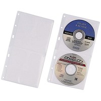 Durable CD/DVD Punched Pocket Wallet Sleeve for 2 Discs, Clear, Pack of 5