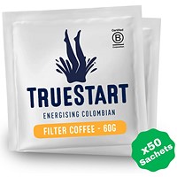 TrueStart Coffee Energising Colombian Pre-Ground Filter Coffee Sachets, 60g, Pack of 50