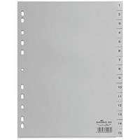 Durable 15 Part Numbered Tab Reinforced Punched Index Divider, 1-15 Grey Tabs, A4, Grey